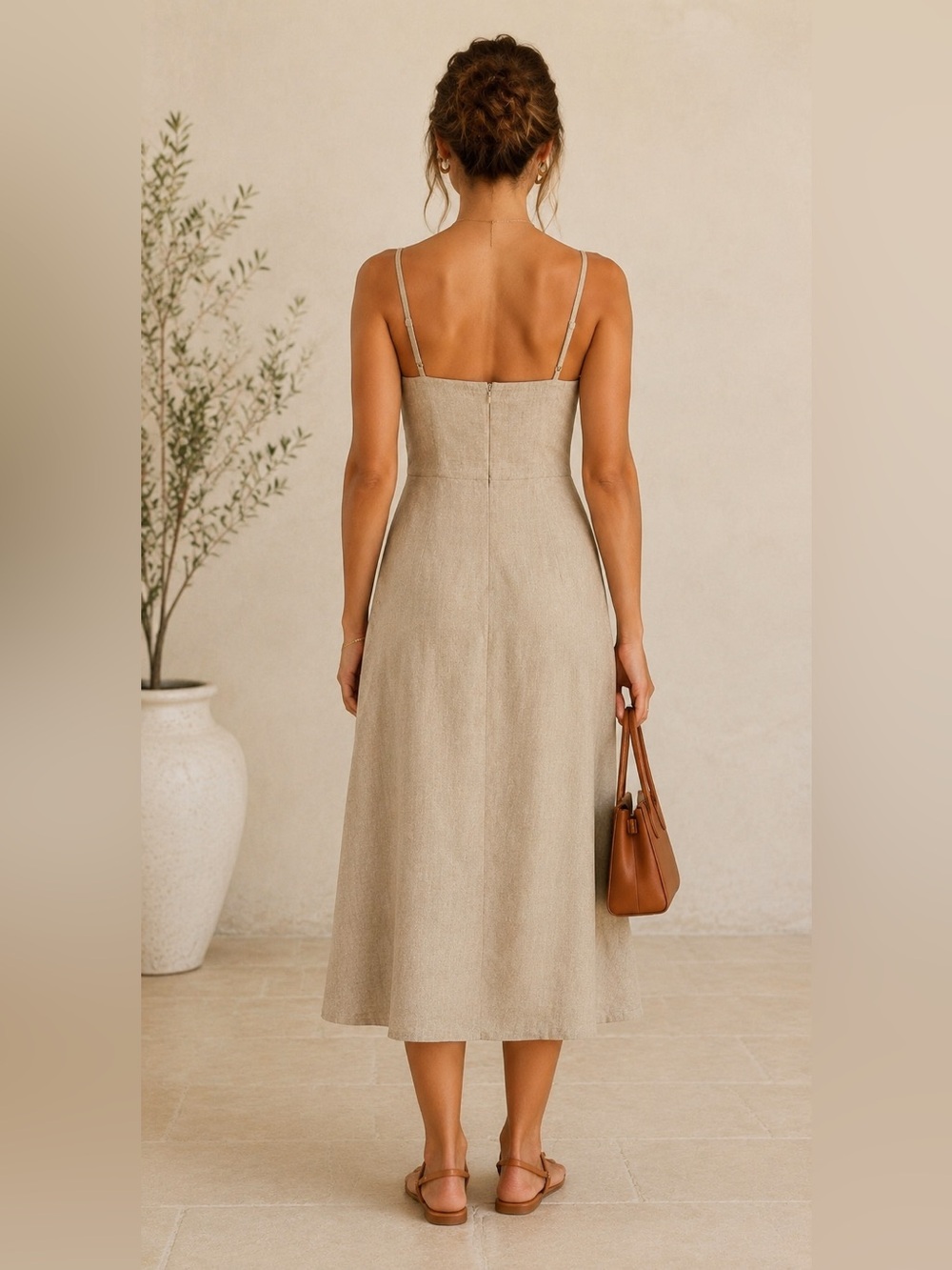 Banana Republic Linen Blend Beige Midi Dress Size 0 NWOT - Picture 8 of 15